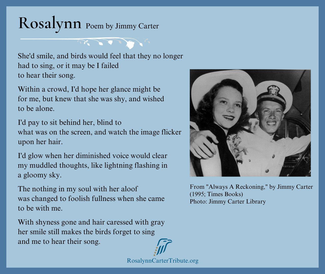 The Carter Center
@CarterCenter
Read Rosalynn, a beautiful poem written by President Carter in 1995.